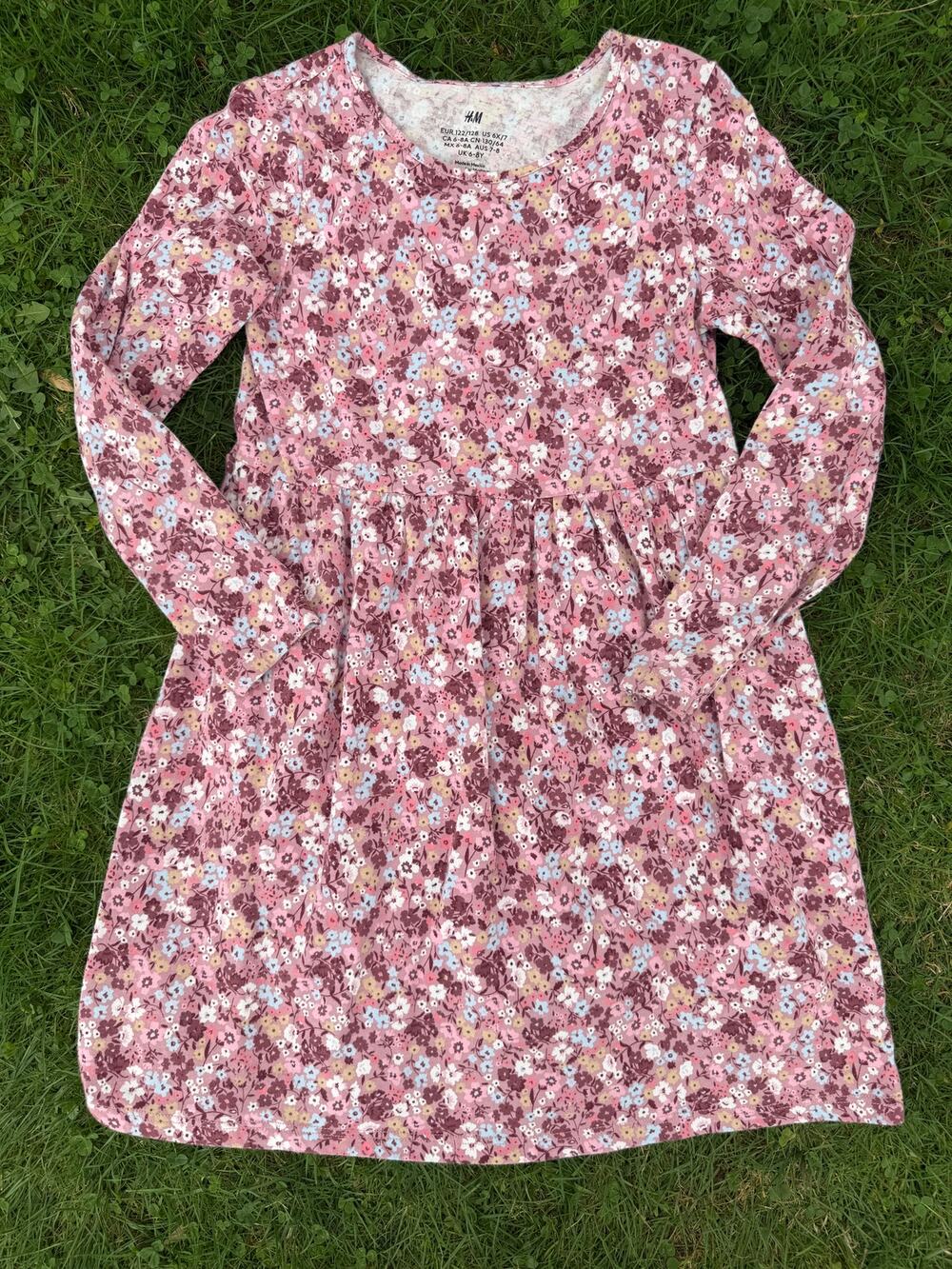 H&M Girls Floral Long Sleeve Dress Pink Multicolor (6X/7)